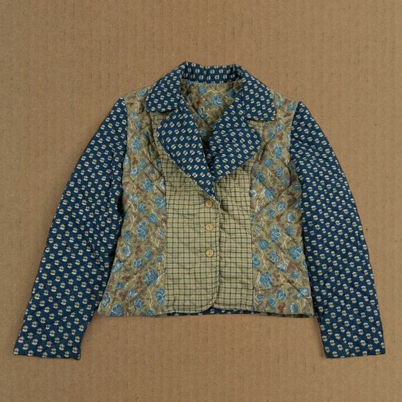 Vintage Quilt 70s Handmade Hippie Patchwork Prairie Button Jacket Fits like XS - Picture 1 of 6